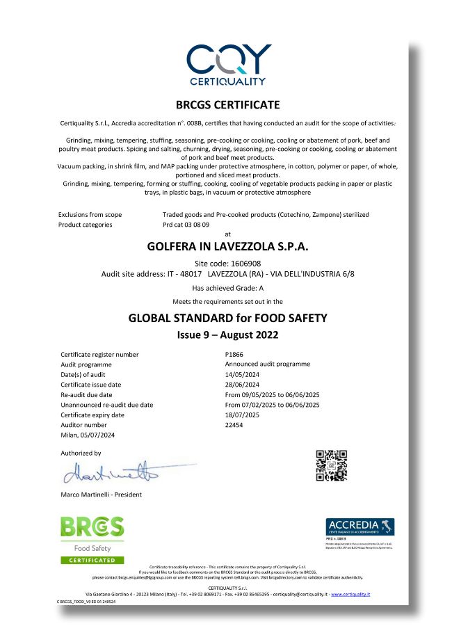 certificato BRC (Lavezzola)