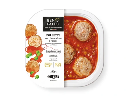 Polpette pomodoro e piselli