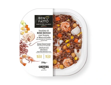 Insalata di riso rosso con seppie e mazzancolle